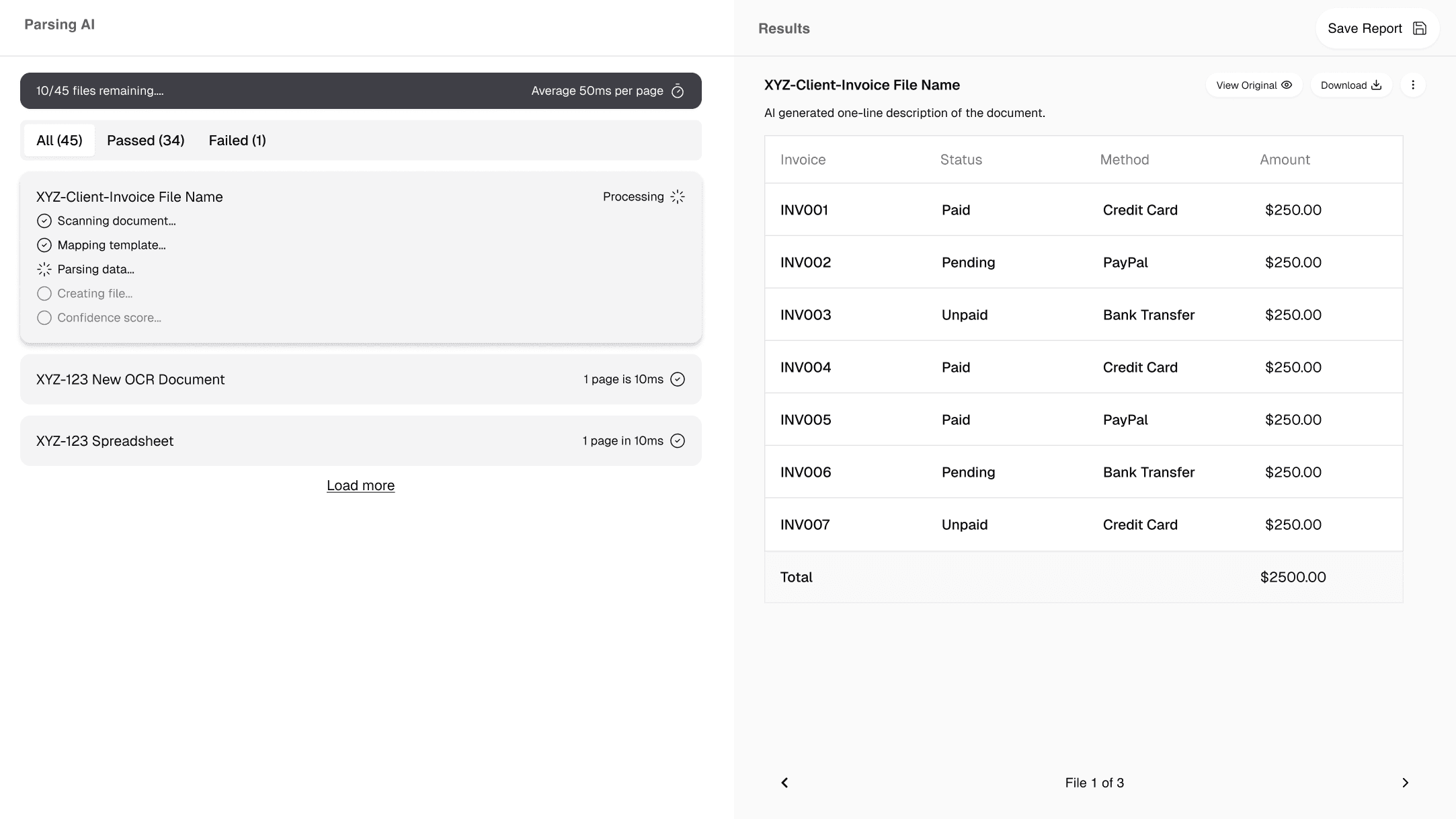 Parsing AI Dashboard